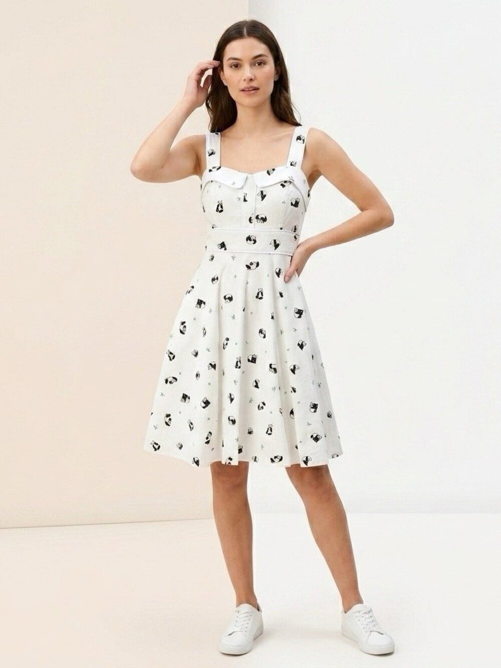 IXIA Panda Print Fit and Flare Rockabilly Dress S Retro 50s Pin Up Sundress Cute
